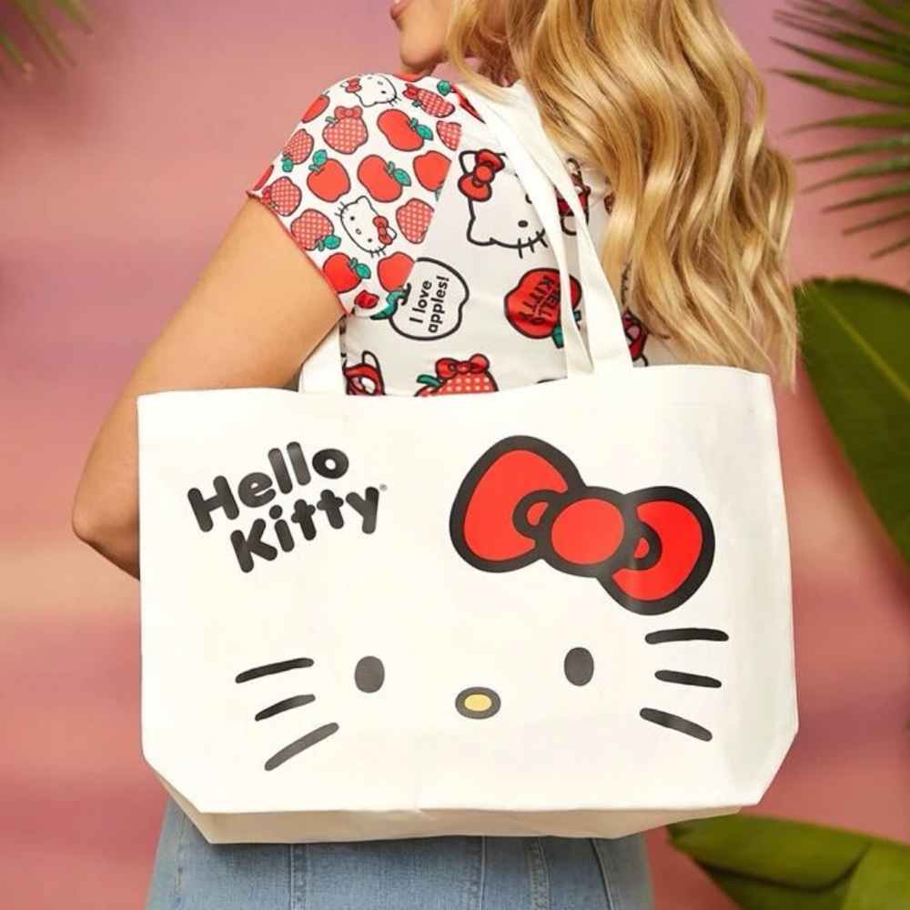 Hello Kitty canvas tote bag cartoon Sanrio cute fun cream white shopping - Picture 7 of 7